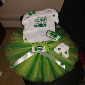 Handmade Green and White Tutu set